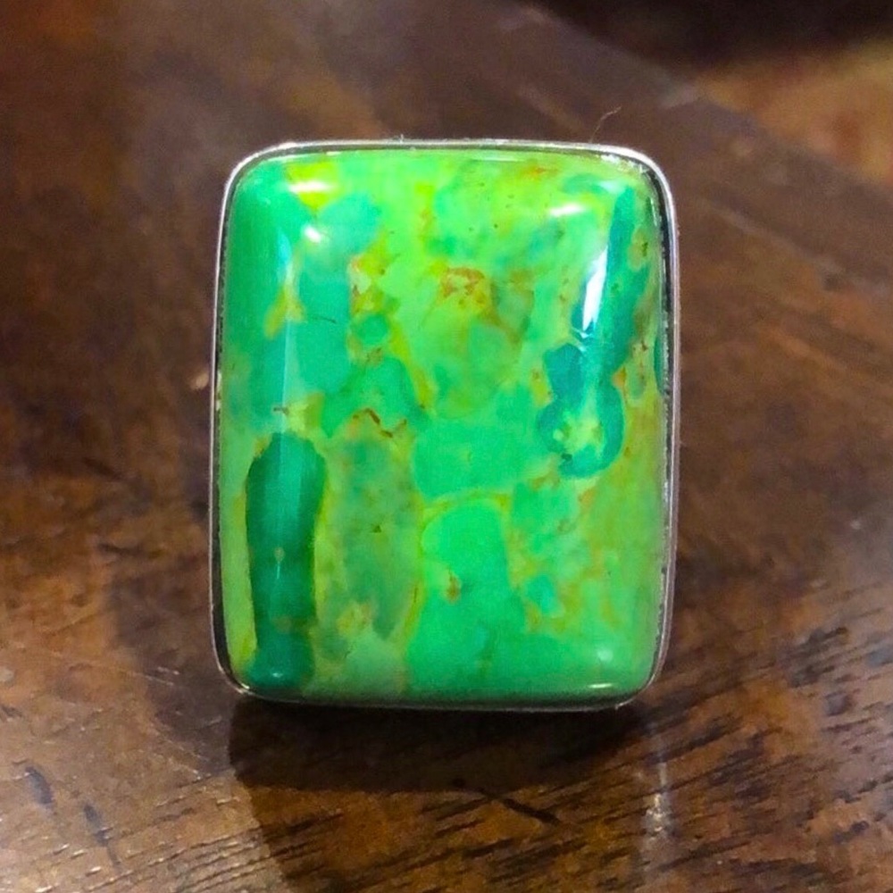 JAY KING DTR Green Turquoise Sterling Silver Cabochon Ring Sz 10